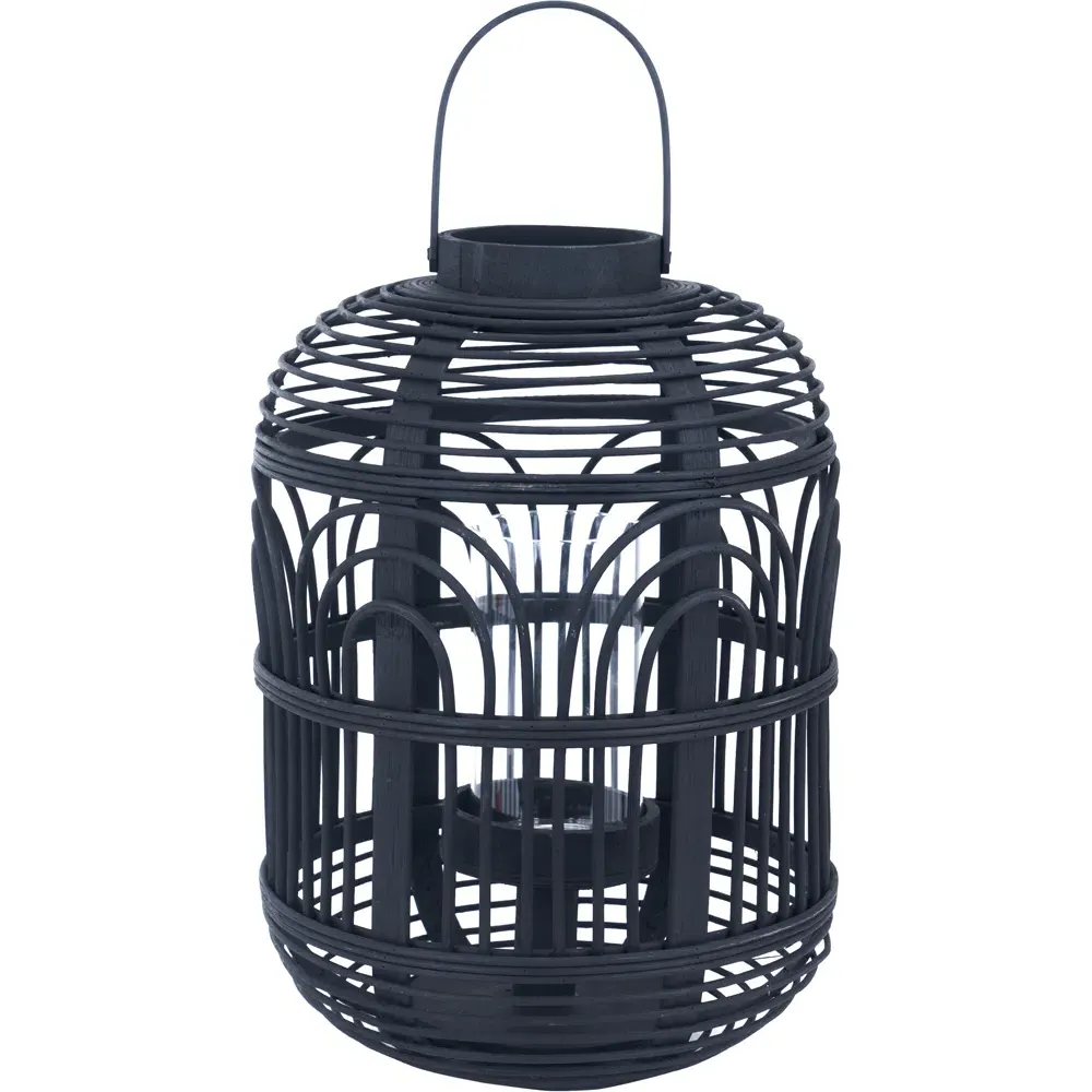 Small Bamboo and Glass Lantern - Black image