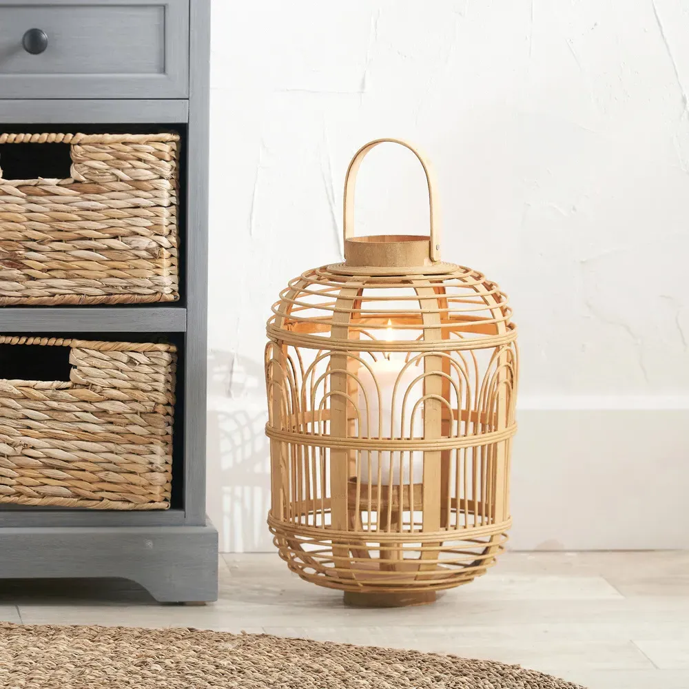 Small Bamboo and Glass Lantern - Brown