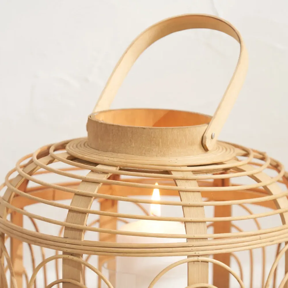 Small Bamboo and Glass Lantern - Brown