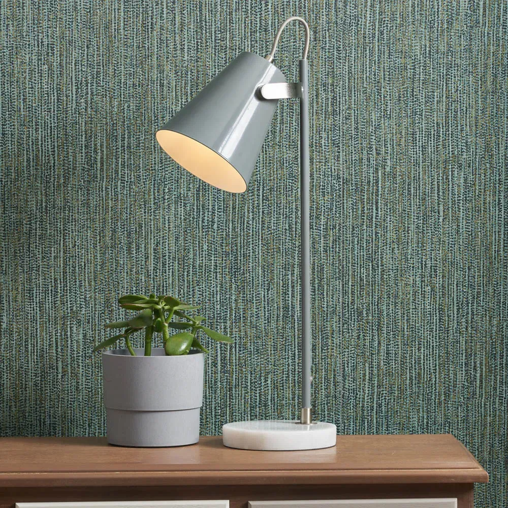 Theia Table Lamp - Grey, Satin Nickel