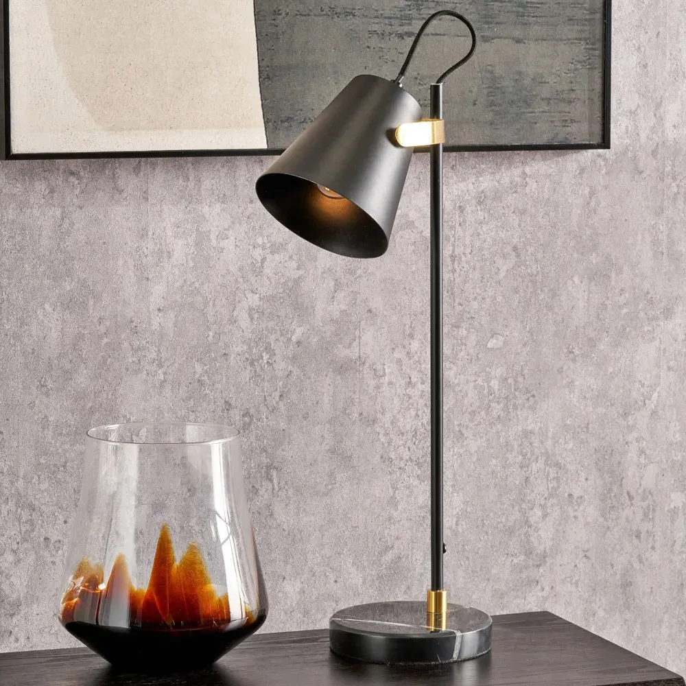 Theia Task Table Lamp - Black, Brushed Brass