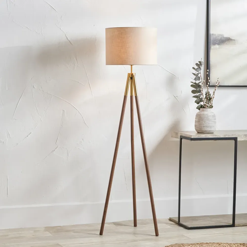 Vali Tripod Floor Lamp - Brown, Metal