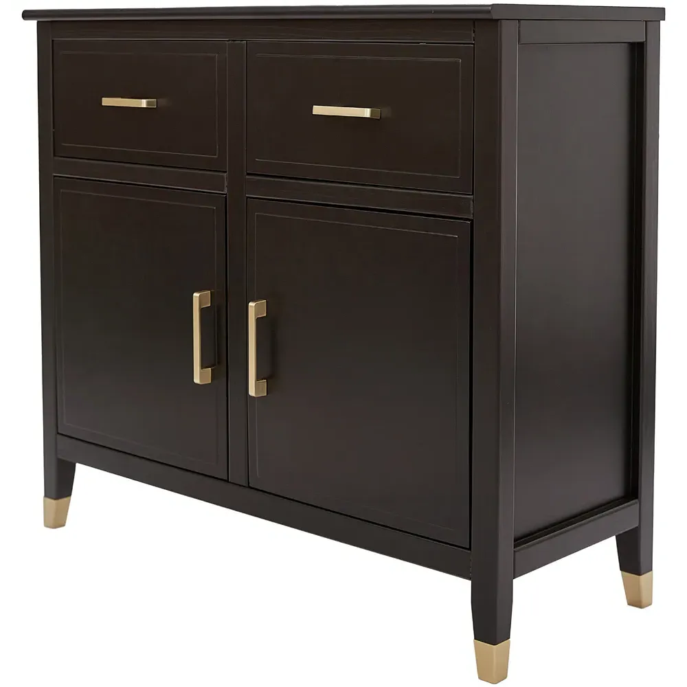 2 Door 2 Drawer Sideboard with Gold Handles - Black, MDF