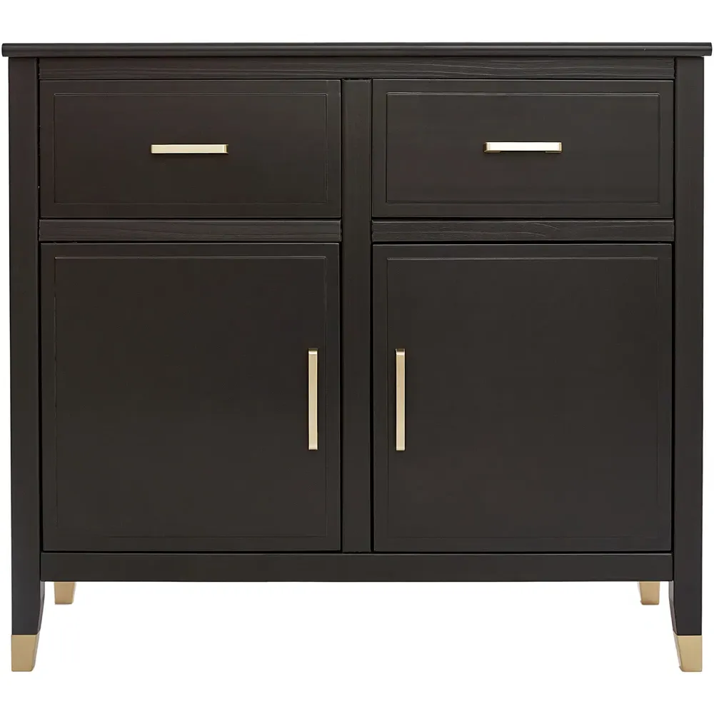 2 Door 2 Drawer Sideboard with Gold Handles - Black, MDF
