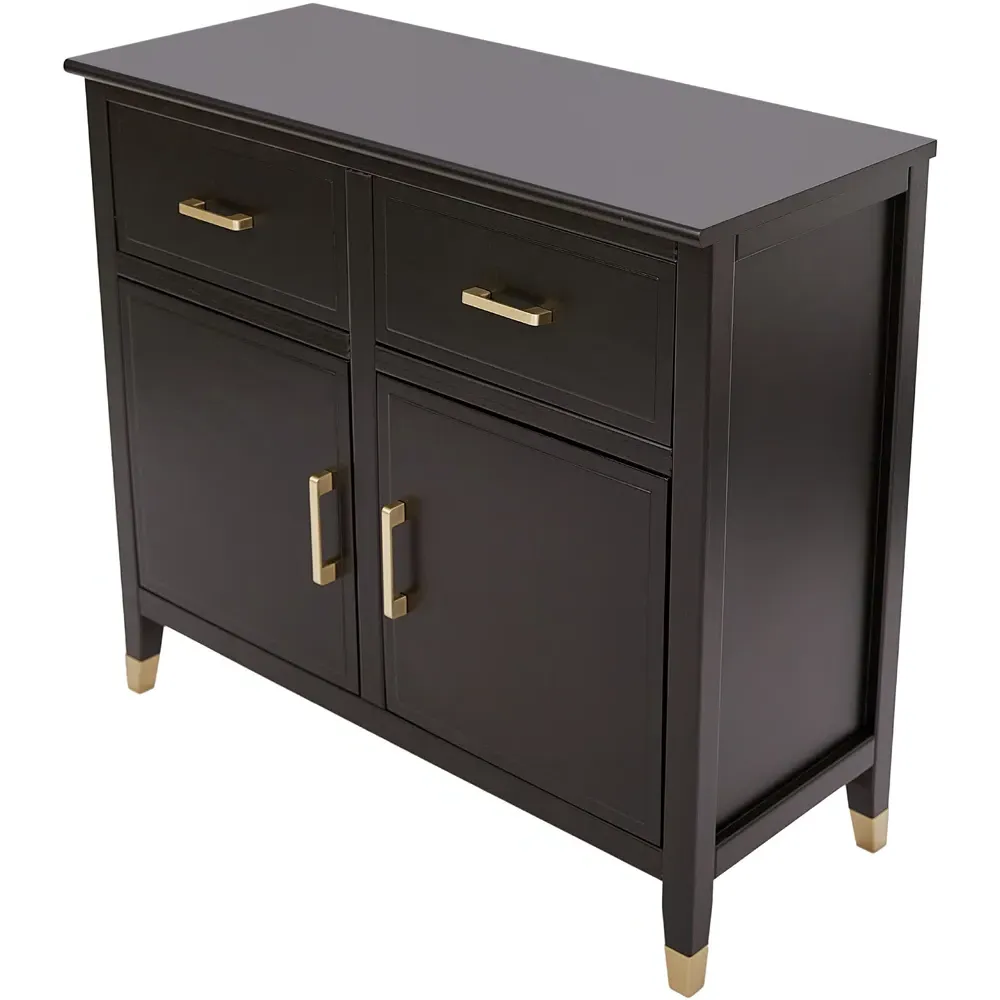 2 Door 2 Drawer Sideboard with Gold Handles - Black, MDF