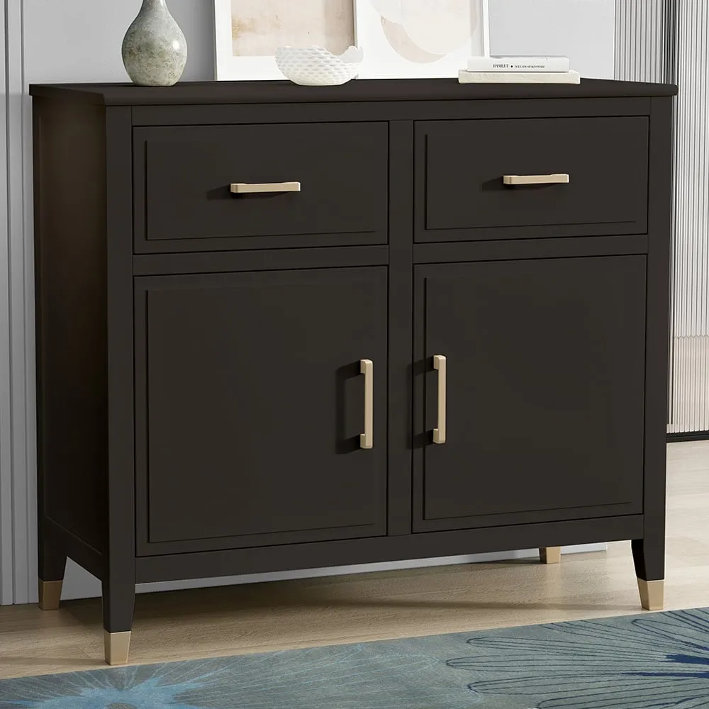 2 Door 2 Drawer Sideboard with Gold Handles - Black, MDF image