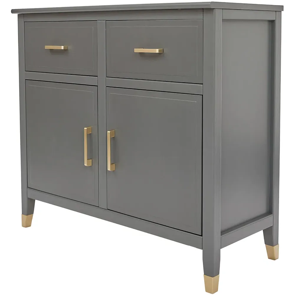 2 Door 2 Drawer Sideboard with Gold Handles - Grey, MDF