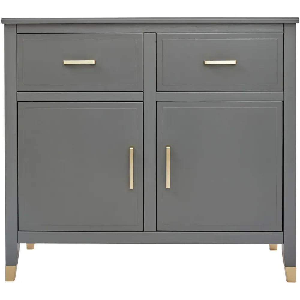 2 Door 2 Drawer Sideboard with Gold Handles - Grey, MDF