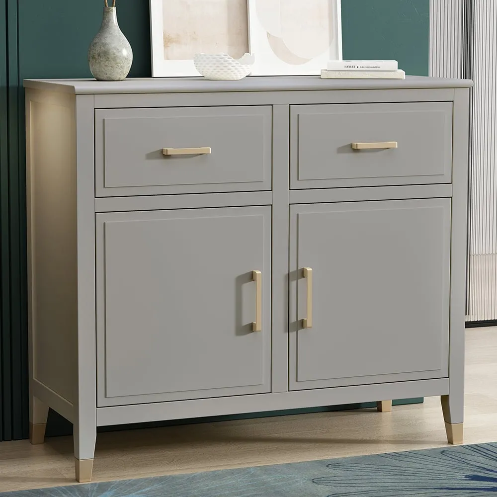 2 Door 2 Drawer Sideboard with Gold Handles - Grey, MDF