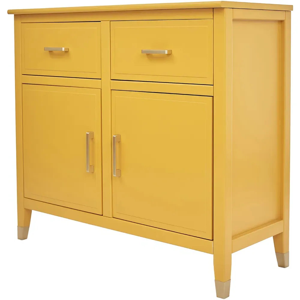 2 Door 2 Drawer Sideboard with Gold Handles - Mustard, MDF
