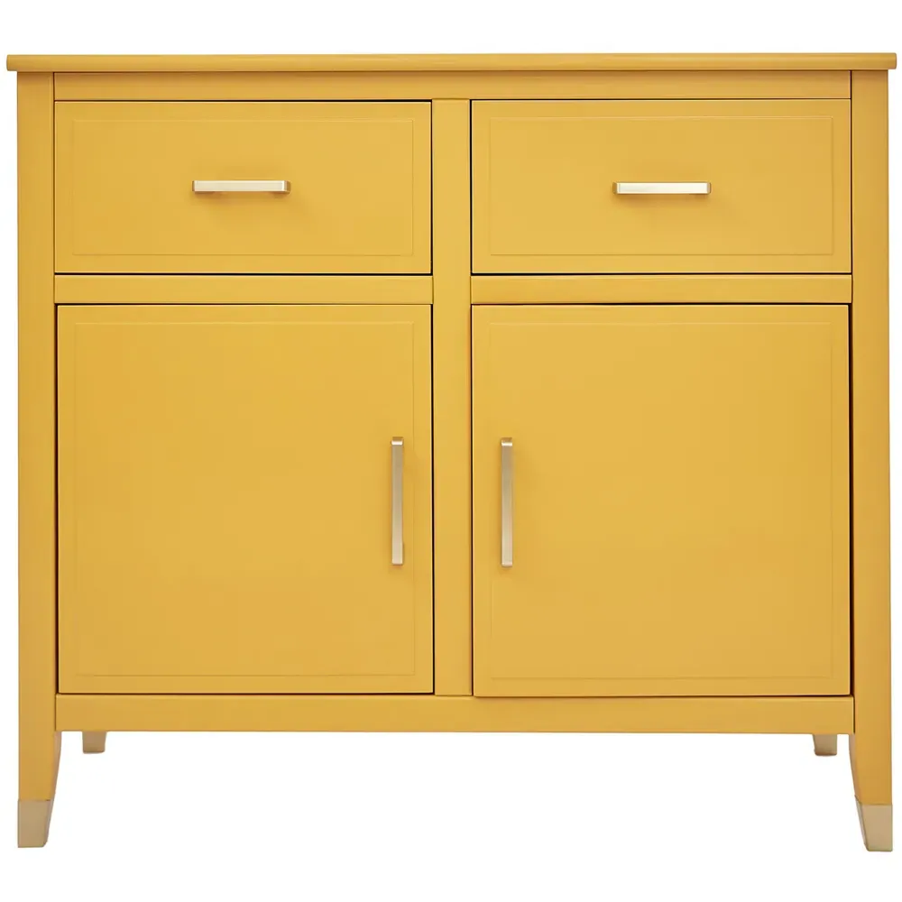 2 Door 2 Drawer Sideboard with Gold Handles - Mustard, MDF