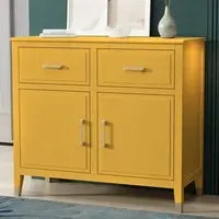 2 Door 2 Drawer Sideboard with Gold Handles - Mustard, MDF