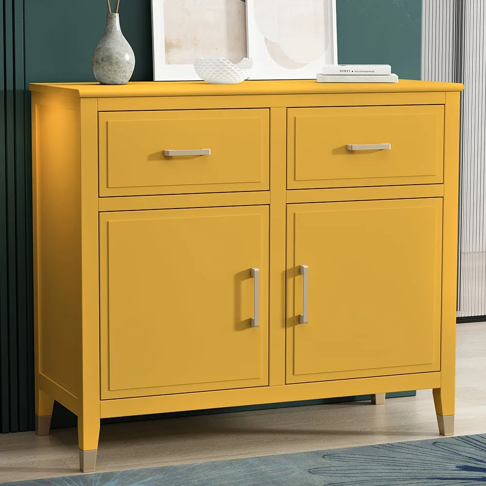 2 Door 2 Drawer Sideboard with Gold Handles - Mustard, MDF