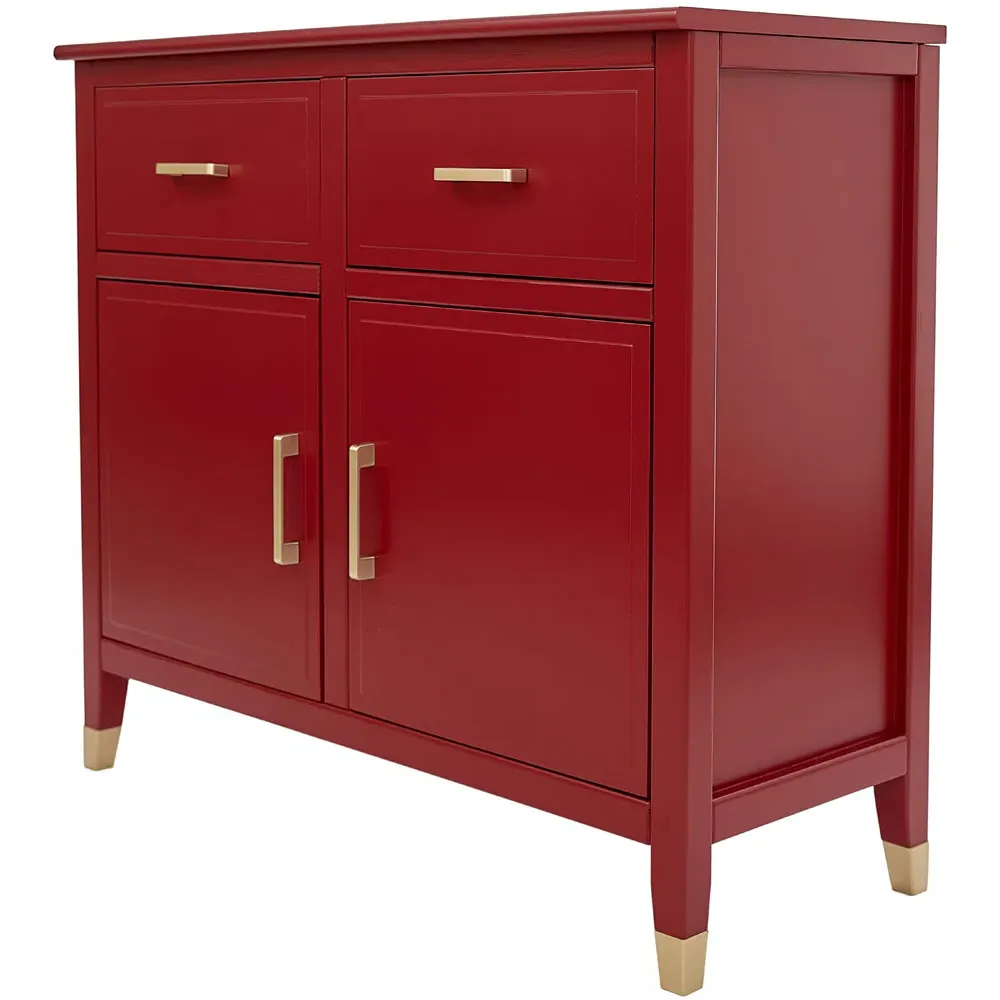 2 Door 2 Drawer Sideboard with Gold Handles - Red, MDF