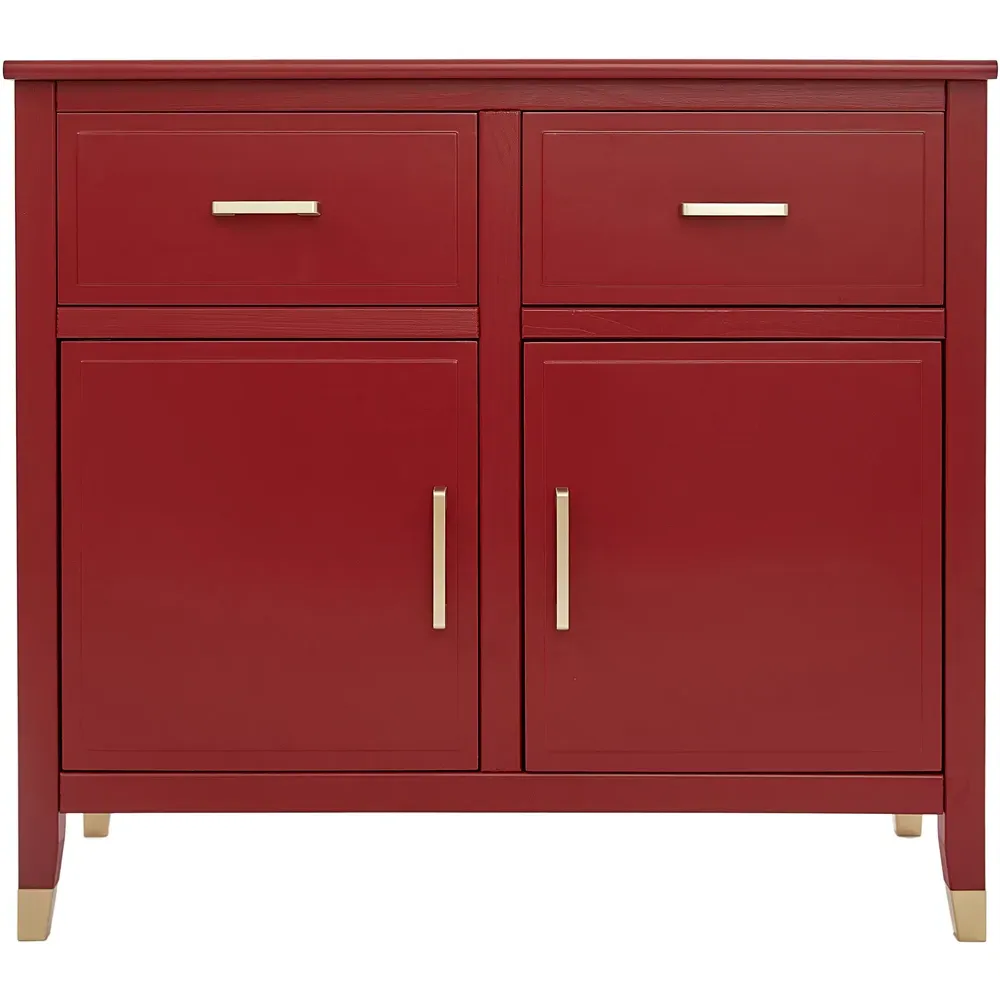 2 Door 2 Drawer Sideboard with Gold Handles - Red, MDF