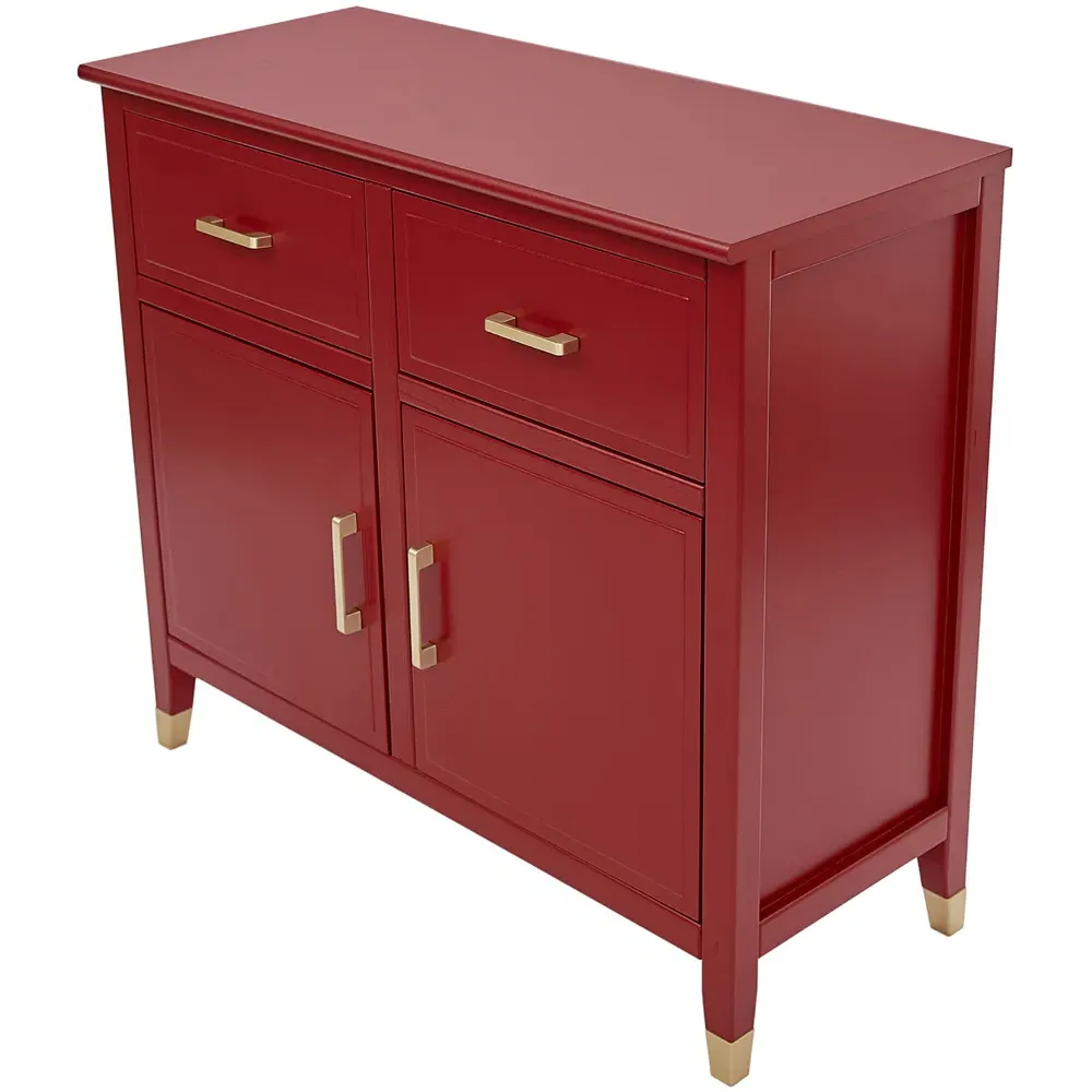 2 Door 2 Drawer Sideboard with Gold Handles - Red, MDF