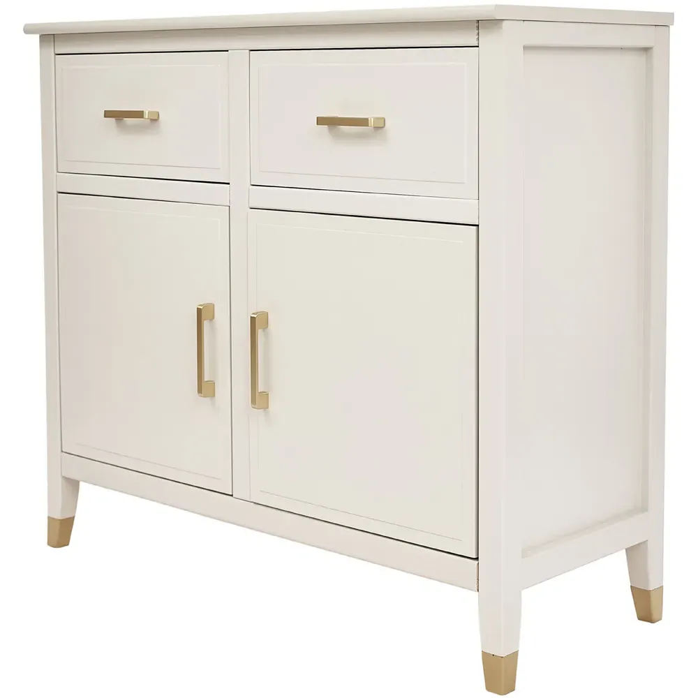 2 Door 2 Drawer Sideboard with Gold Handles - White, MDF