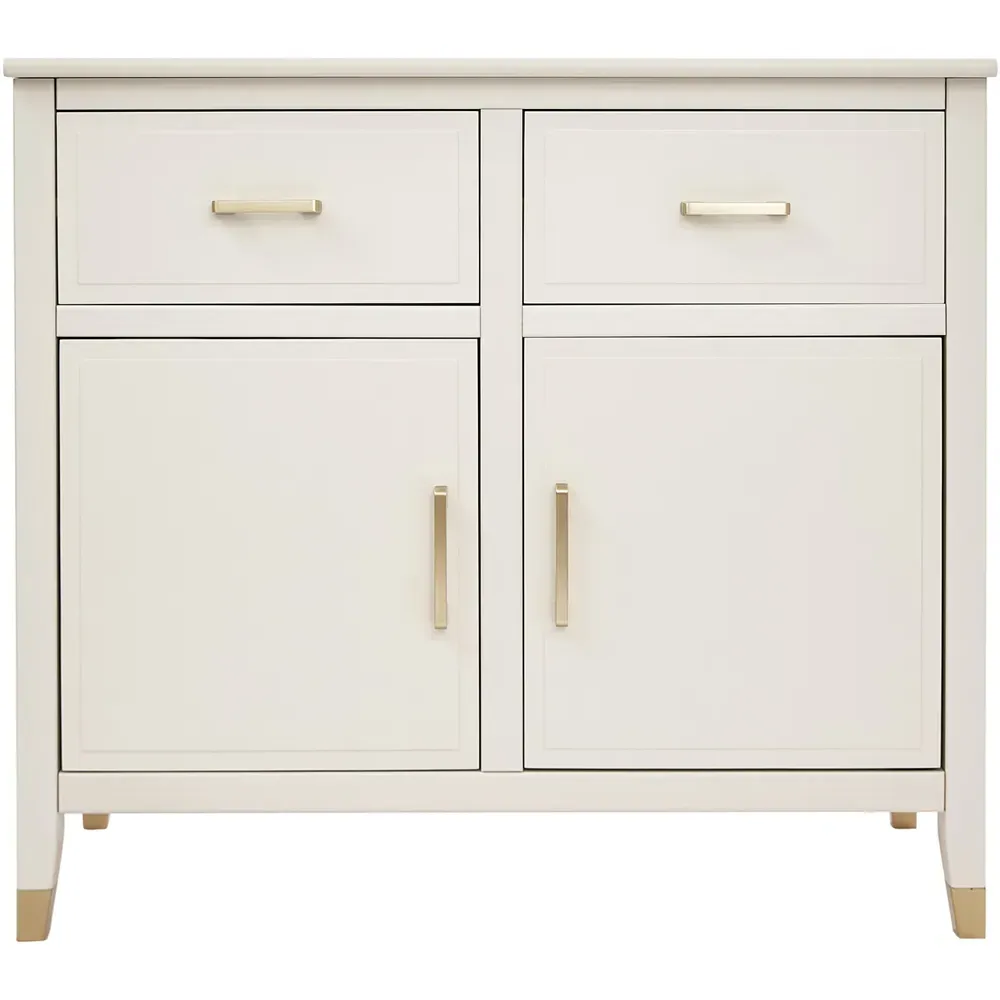 2 Door 2 Drawer Sideboard with Gold Handles - White, MDF