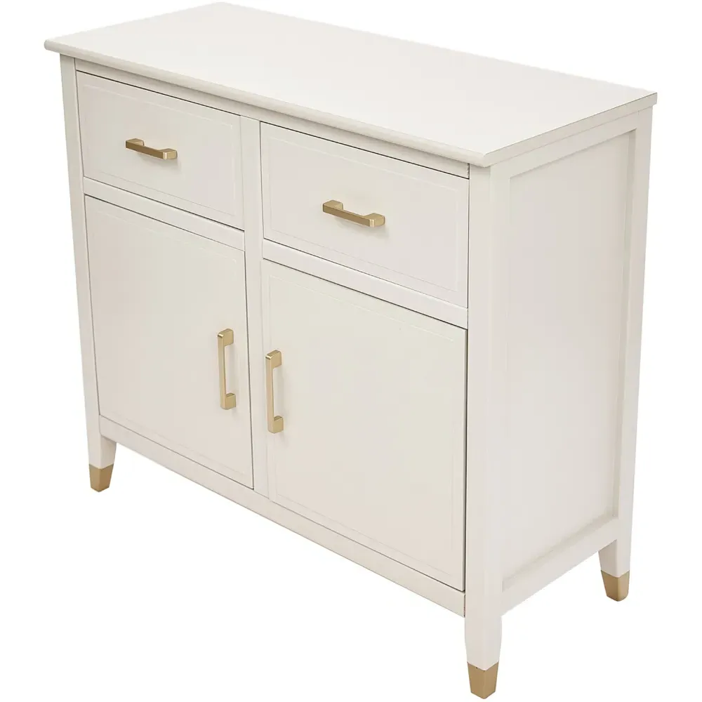2 Door 2 Drawer Sideboard with Gold Handles - White, MDF