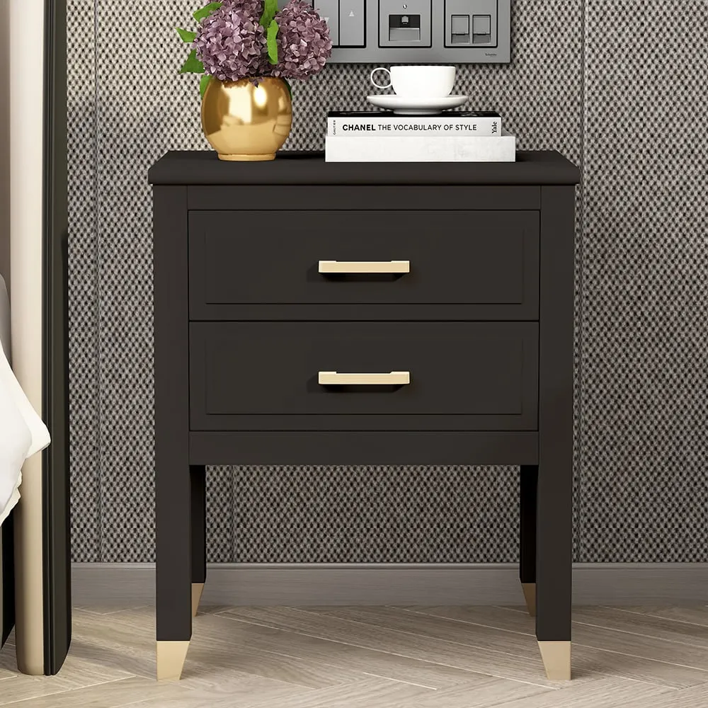 2 Drawer Bedside Table - Black