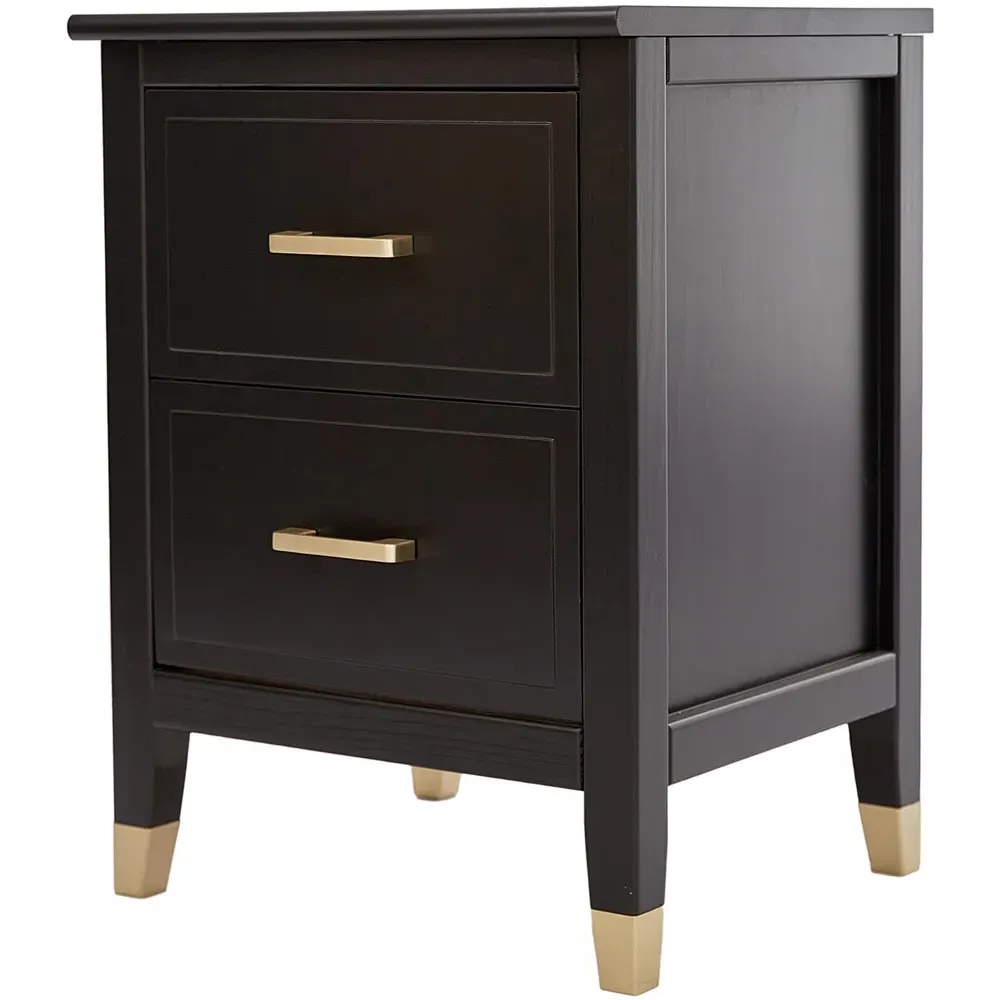 2 Drawer Wide Bedside Table - Black