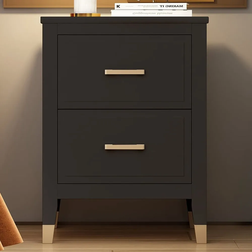 2 Drawer Wide Bedside Table - Black image