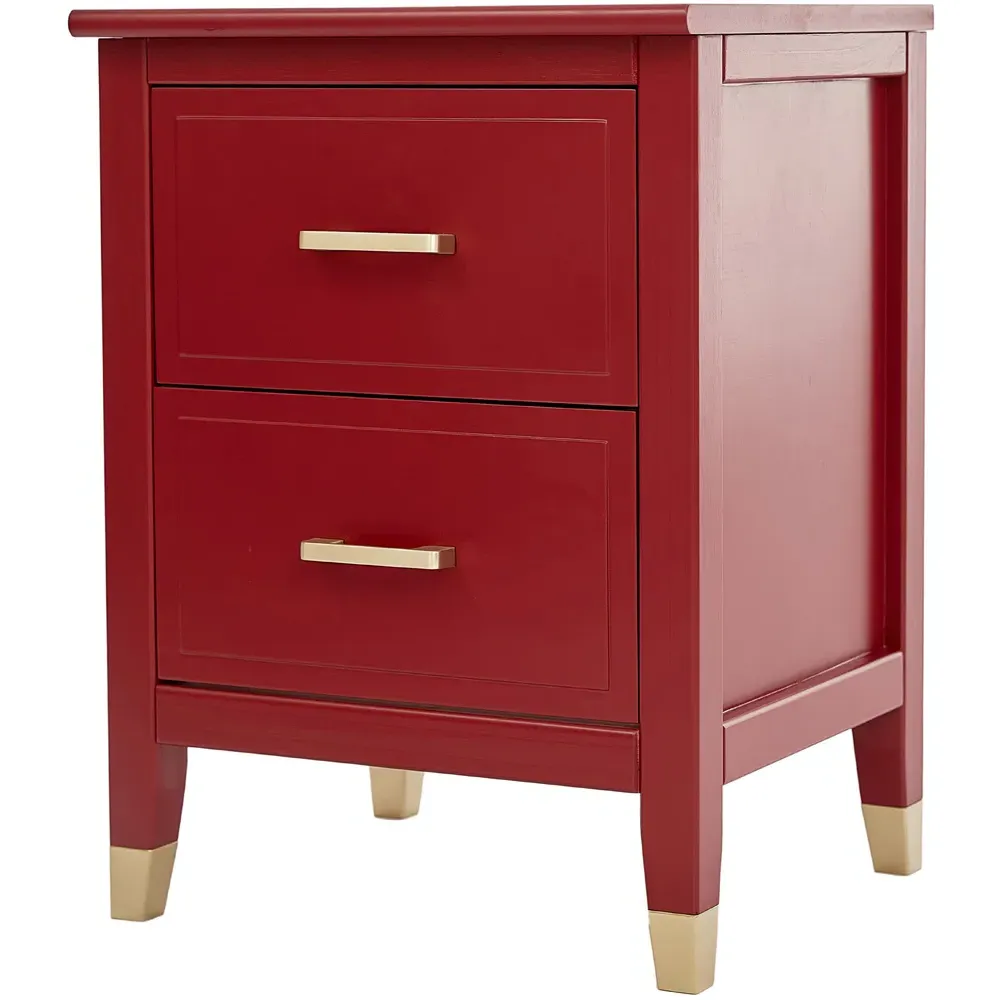 2 Drawer Wide Bedside Table - Red