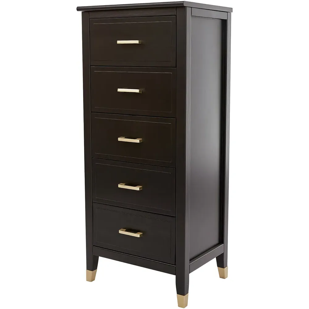 5 Drawer Narrow Chest of Drawers - Black