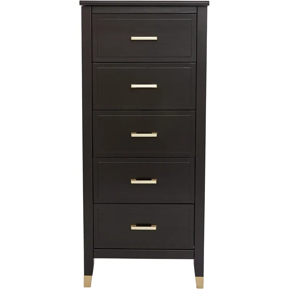 5 Drawer Narrow Chest of Drawers - Black