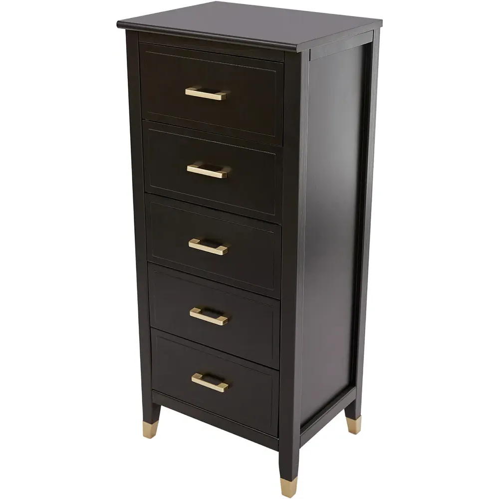 5 Drawer Narrow Chest of Drawers - Black