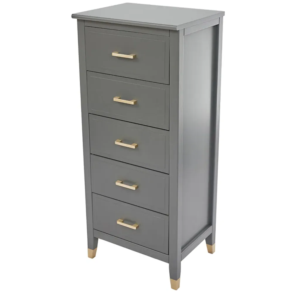 5 Drawer Narrow Chest of Drawers - Grey