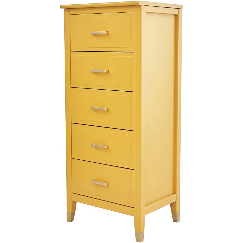 5 Drawer Narrow Chest of Drawers - Mustard