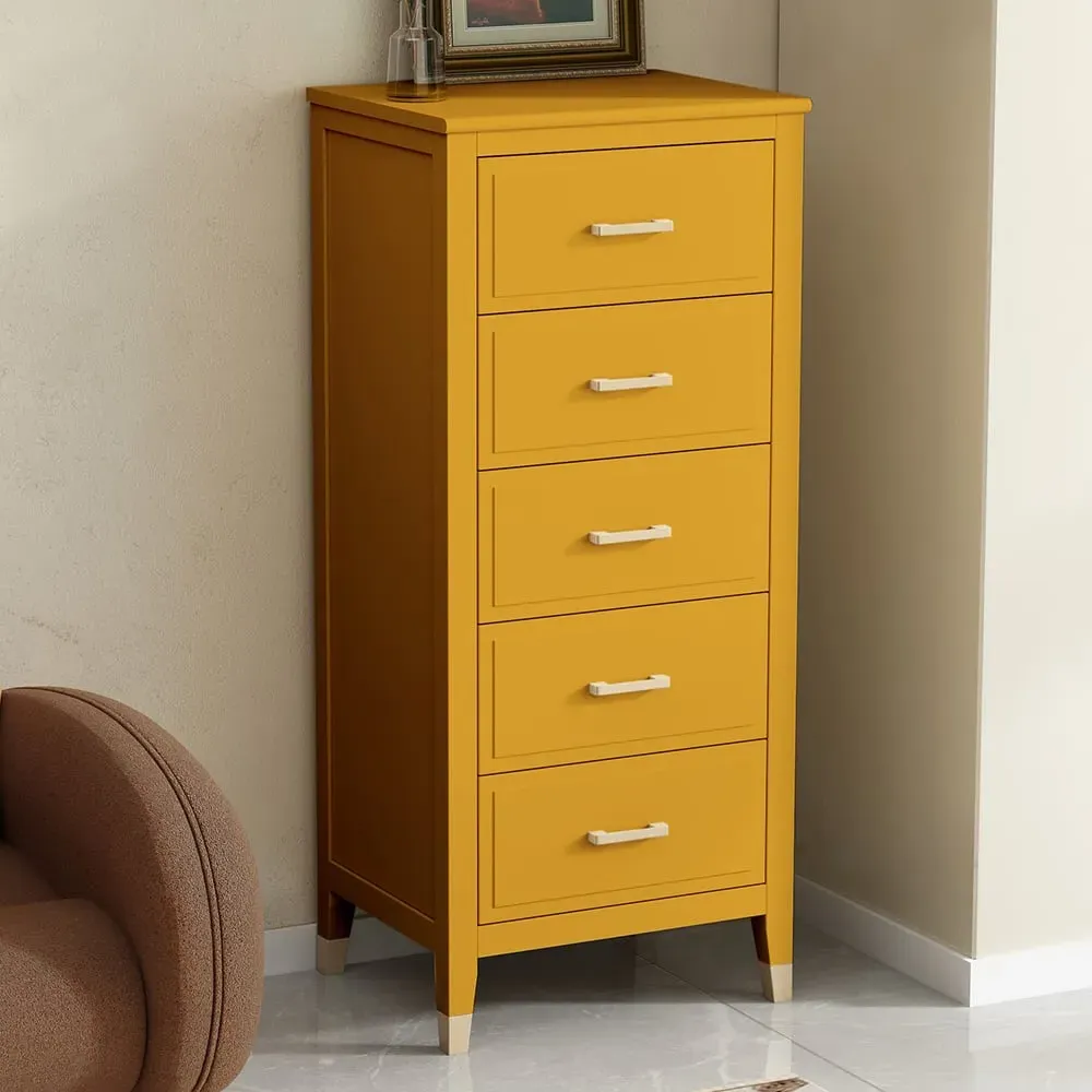 5 Drawer Narrow Chest of Drawers - Mustard