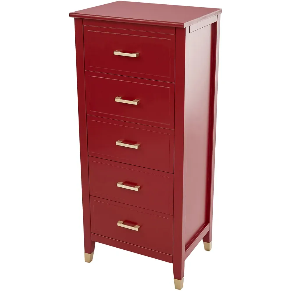 5 Drawer Narrow Chest of Drawers - Red
