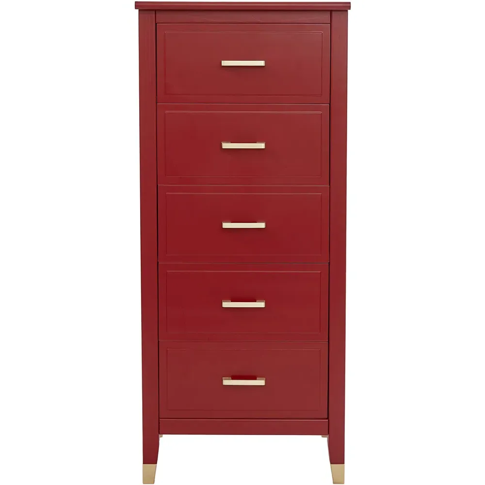 5 Drawer Narrow Chest of Drawers - Red