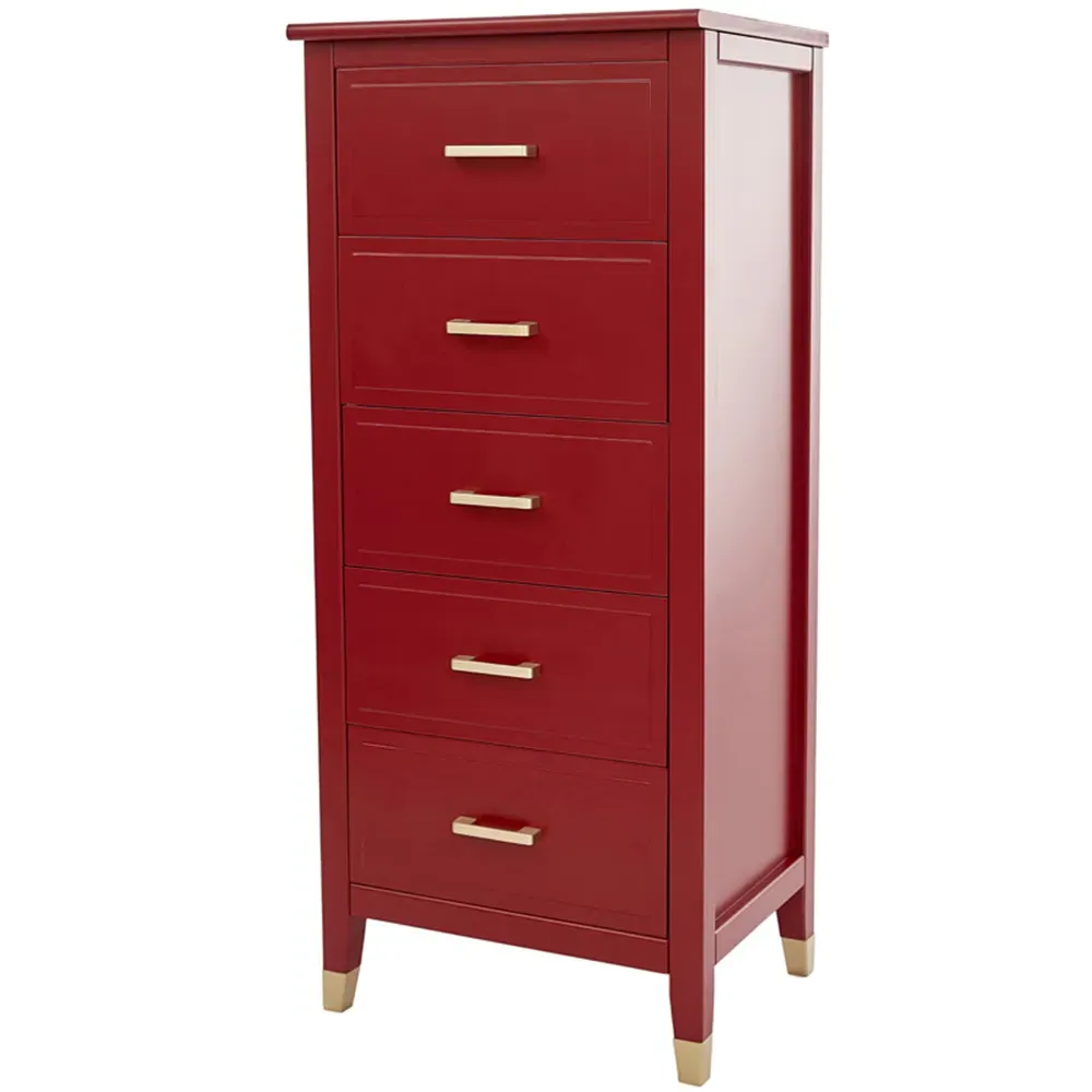 5 Drawer Narrow Chest of Drawers - Red