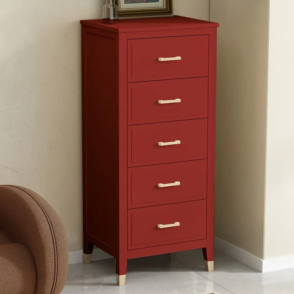 5 Drawer Narrow Chest of Drawers - Red