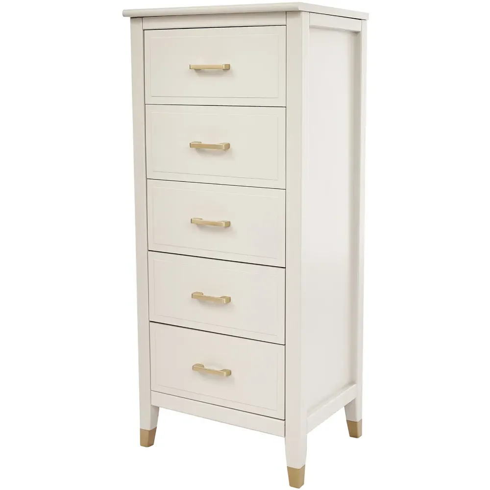 5 Drawer Narrow Chest of Drawers - White