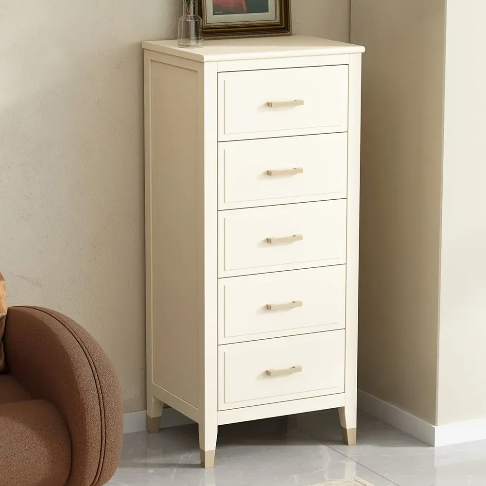 5 Drawer Narrow Chest of Drawers - White