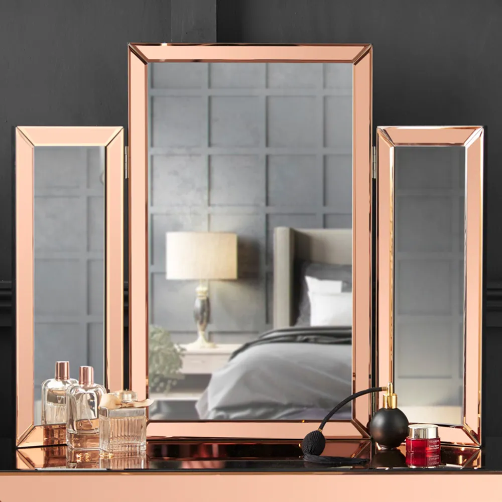 CARME Home Tri-Fold Folding Tabletop Vanity Mirror - Gold