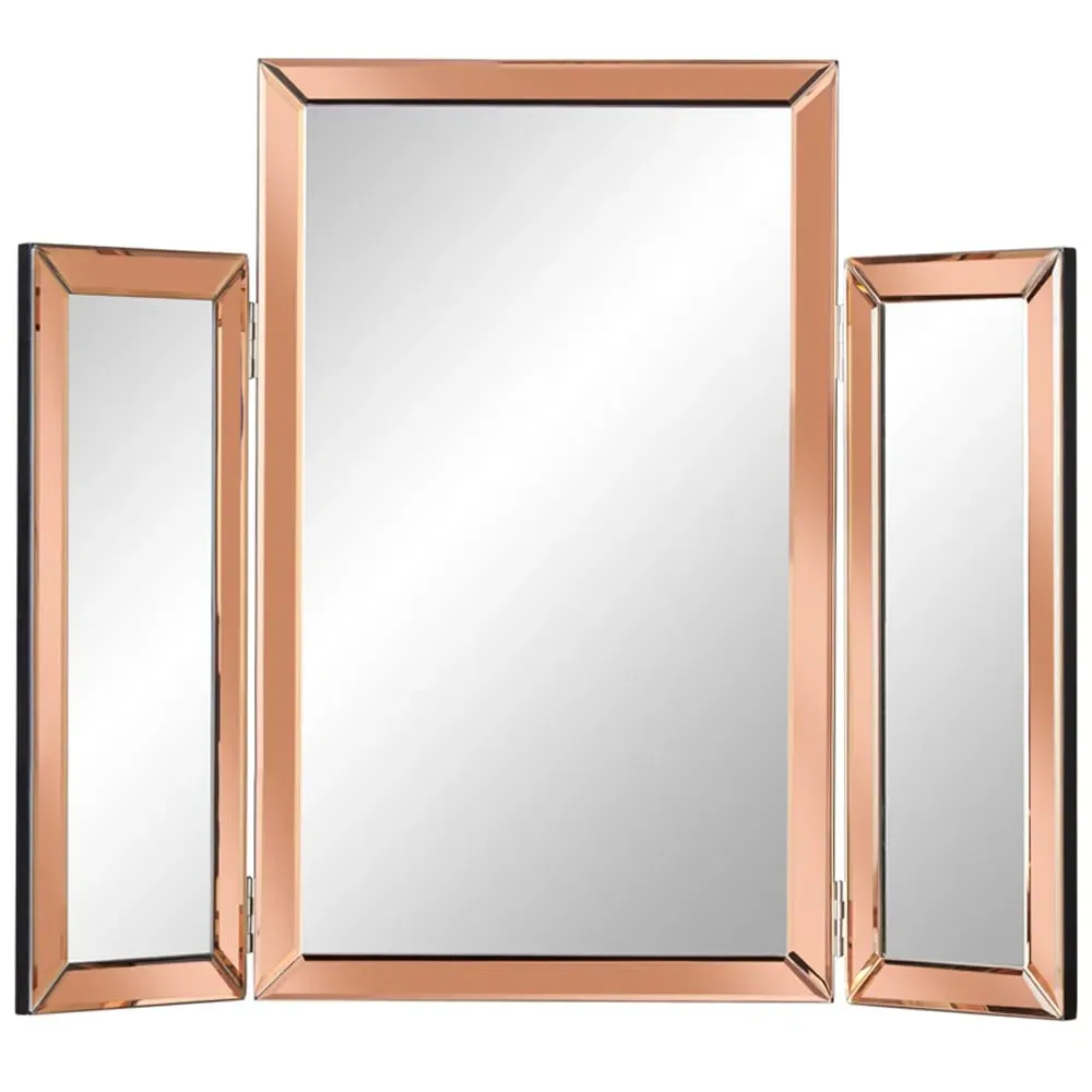 CARME Home Tri-Fold Folding Tabletop Vanity Mirror - Gold image