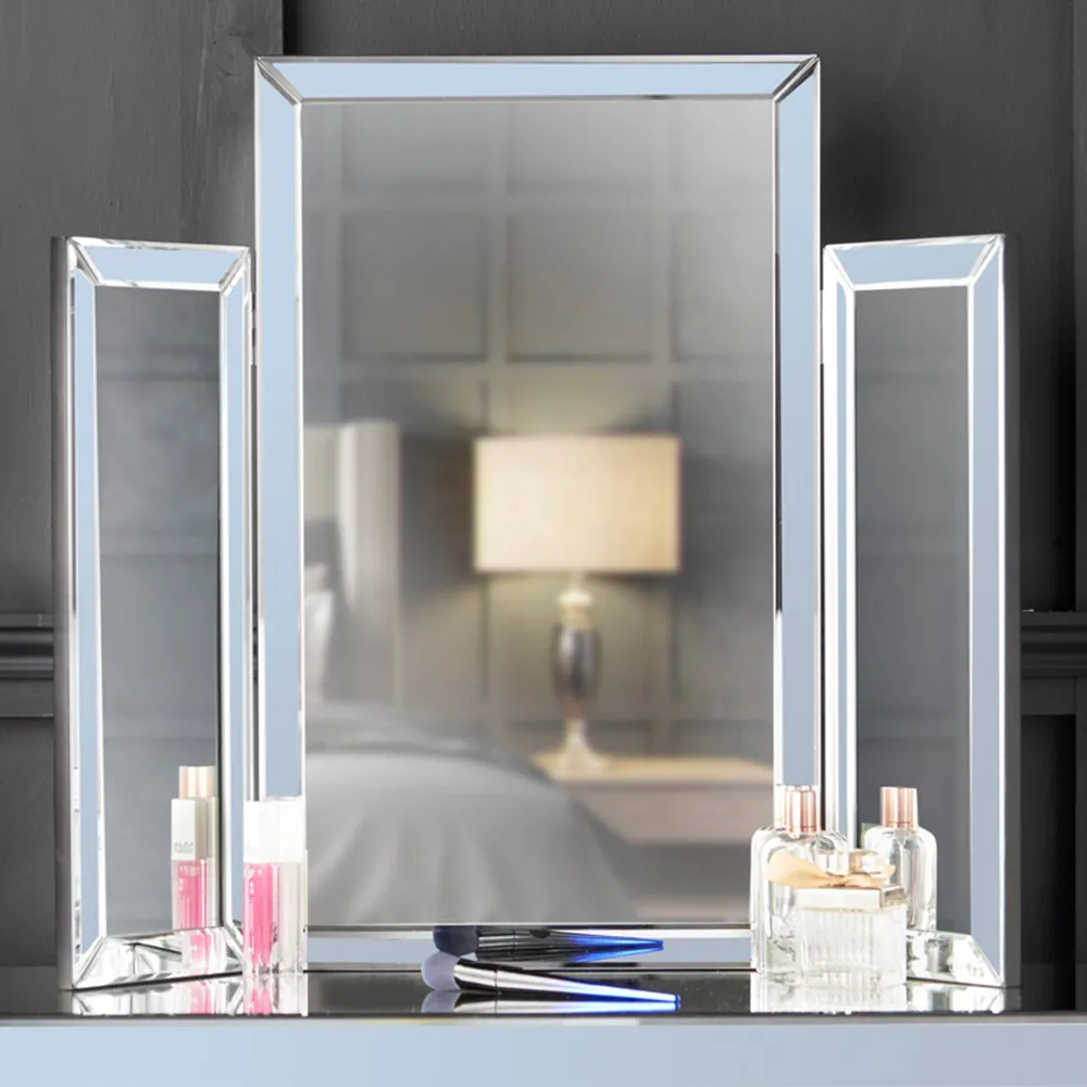 CARME Home Tri-Fold Folding Tabletop Vanity Mirror - Grey