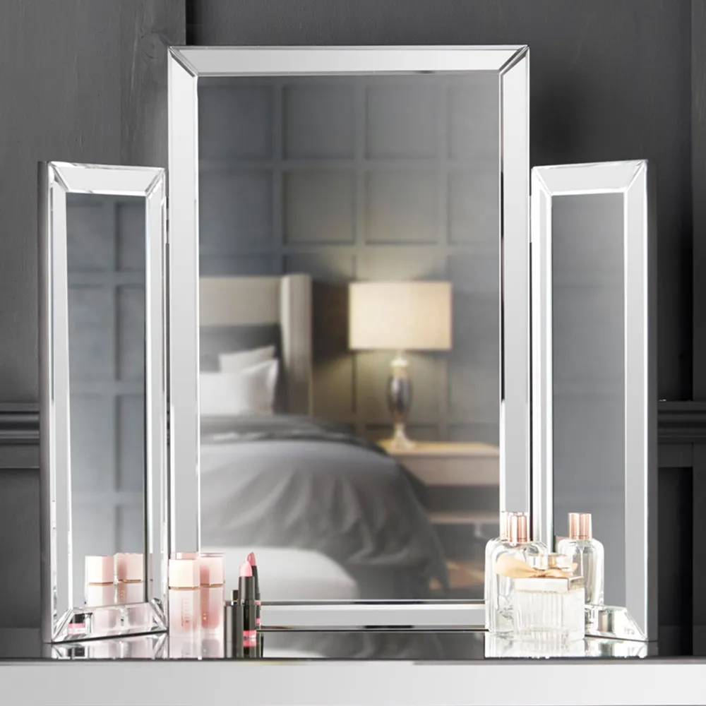 CARME Home Tri-Fold Tabletop Vanity Mirror - Silver