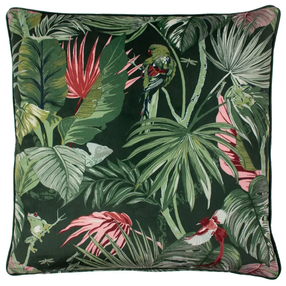 Amazon Creatures Tropical Cushion - Jade Green image