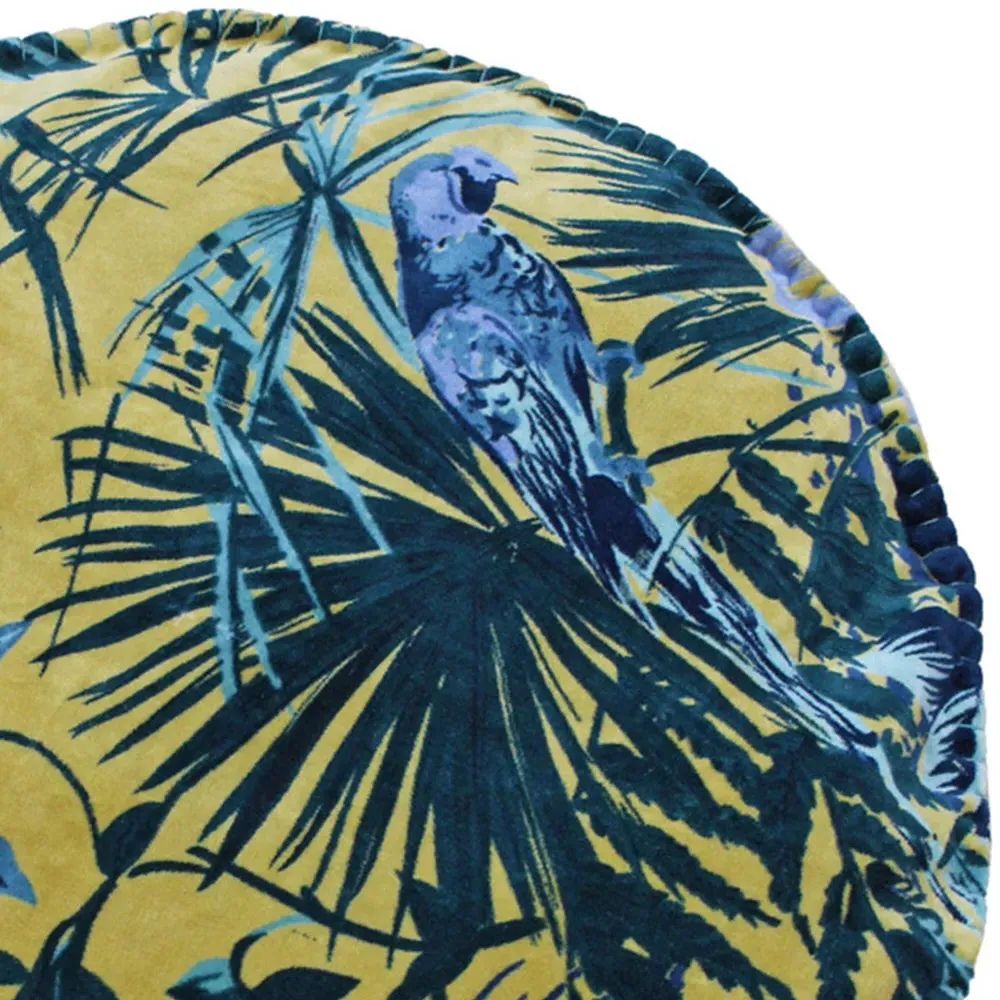 Amazon Jungle Round Cushion - Teal, Velvet