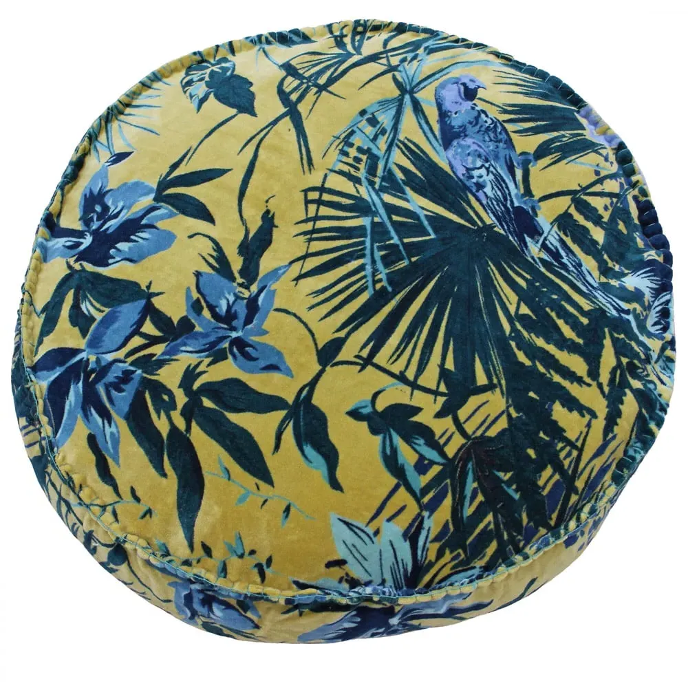 Amazon Jungle Round Cushion - Teal, Velvet image