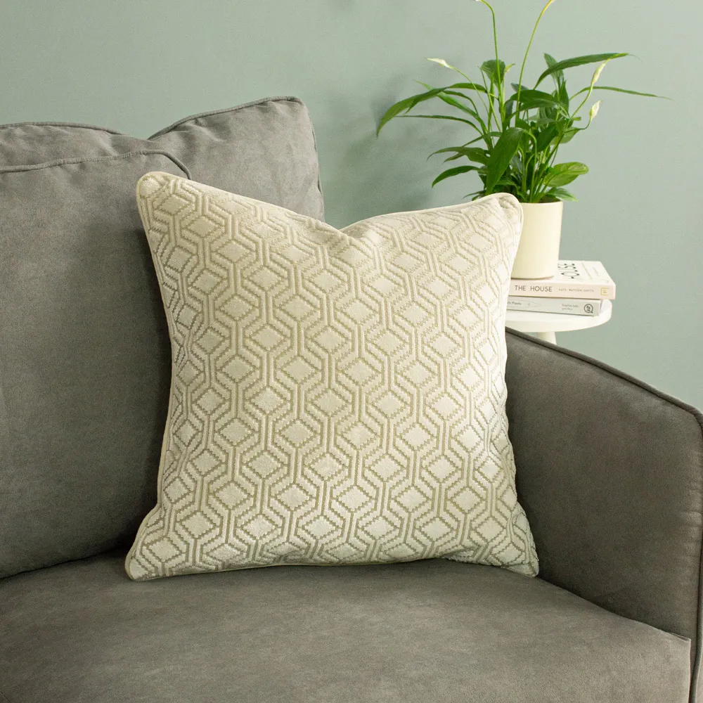 Avenue Velvet Jacquard Cushion - Cream