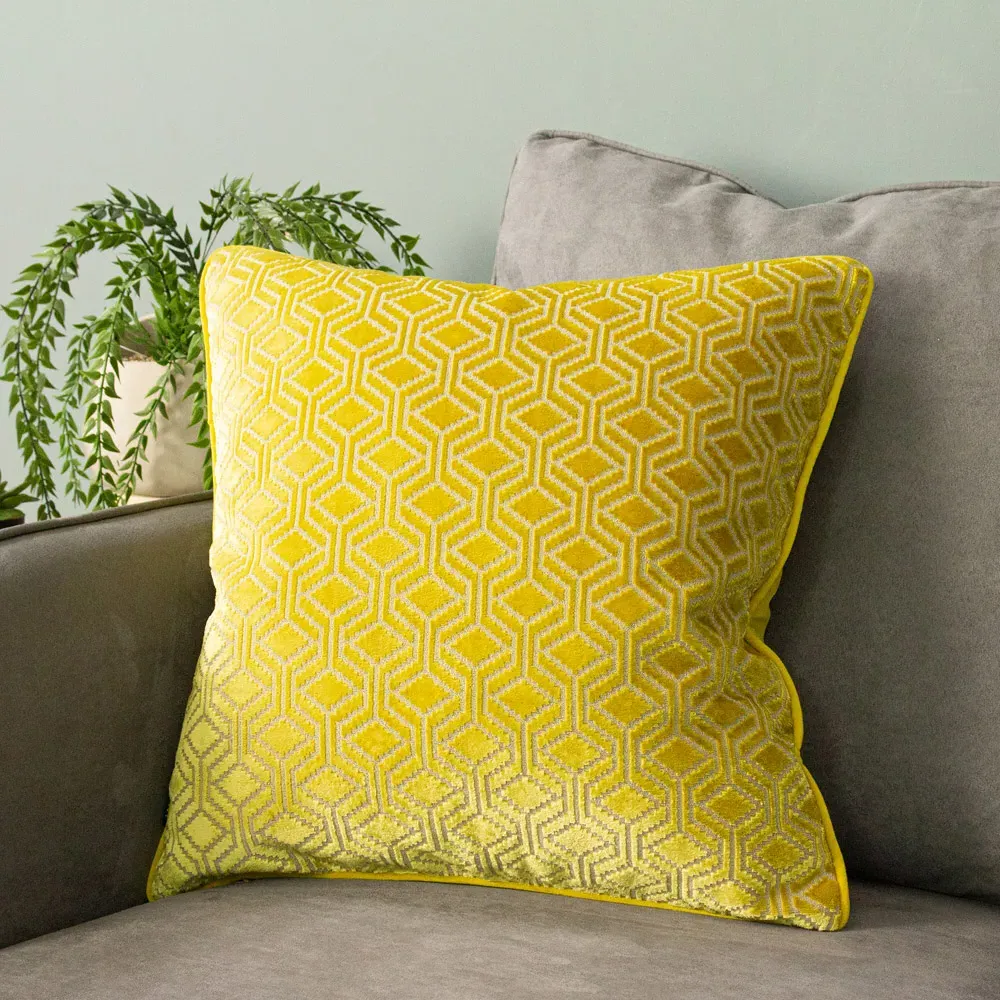 Avenue Velvet Jacquard Cushion - Ochre