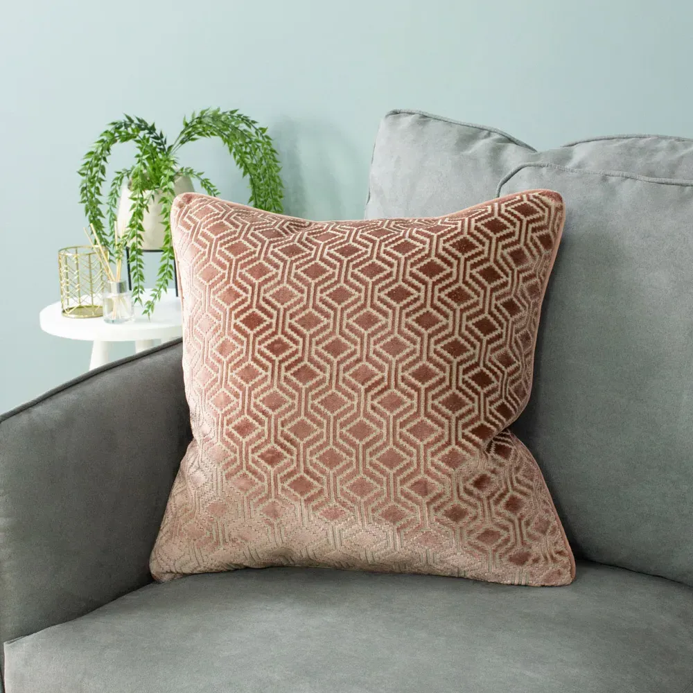Avenue Velvet Jacquard Cushion - Pink