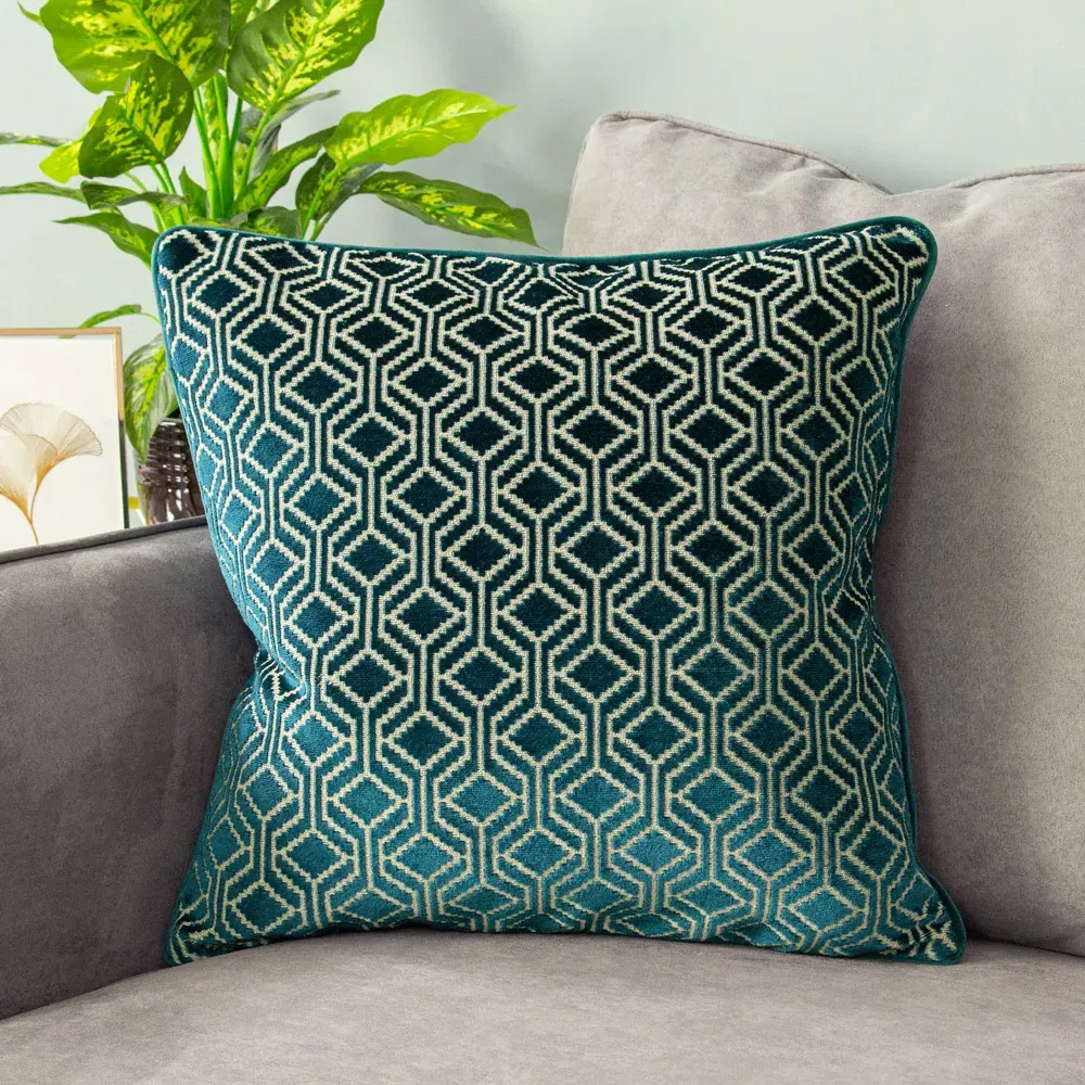 Avenue Velvet Jacquard Cushion - Teal